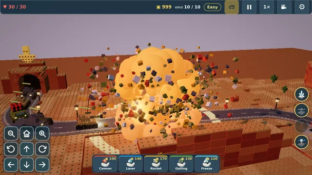 The Mega Brick Bomb explodes over a convoy of brick vehicles on a desert road