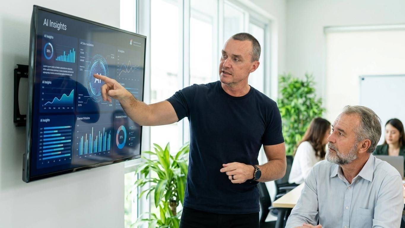 Nathan Hartnett - Allhart, pointing at AI screen