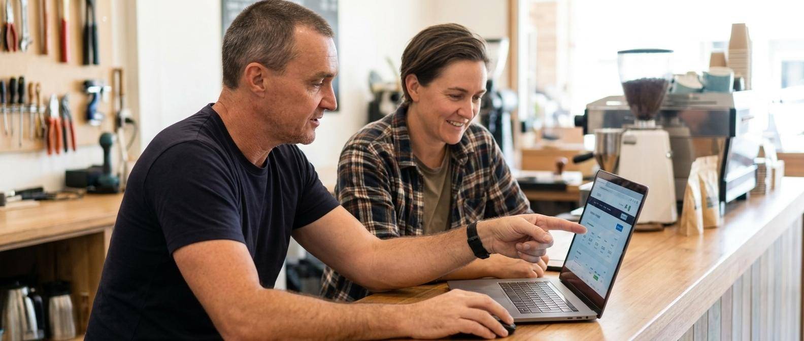 Nathan Hartnett - Allhart, helping a cafe client