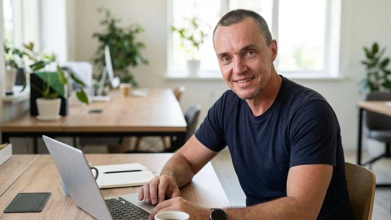 Nathan Hartnett - Allhart, working at desk